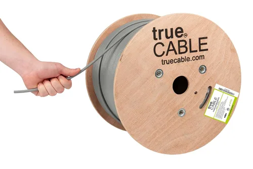 Vista 8 de TRUE CABLE Cable Ethernet a granel de elevación blindada Cat6 (CMR), 1000 pies, negro, cobre desnudo sólido 23 AWG, 550 MHz, escudo total de papel