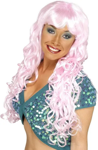 Vista 2 de Smiffys Peluca de sirena larga rizada con flecos para mujer, Morado