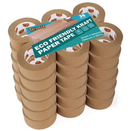 Vista 11 de TAPEBEAR Cinta de papel kraft ecológica, cinta de papel kraft biodegradable, cinta de embalaje writable reciclable, superficie sin revestimiento