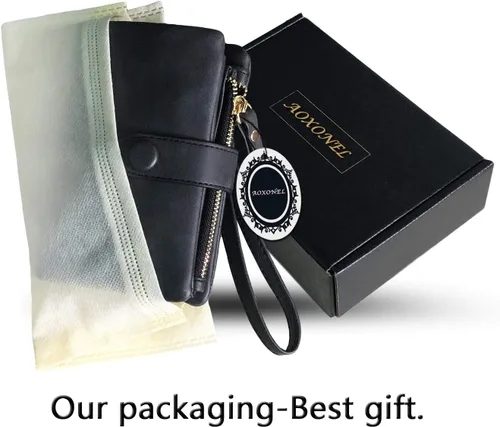 Vista 7 de AOXONEL Women's Small Bifold Leather wallet Rfid blocking Ladies Wristlet with Card holder id window Coin Purse