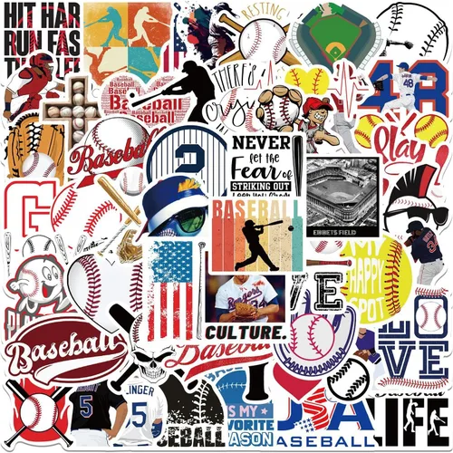 Vista 2 de 50 calcomanías de béisbol, calcomanías motivacionales para botellas de agua, regalos de equipo para amantes, niños, adolescentes y adultos