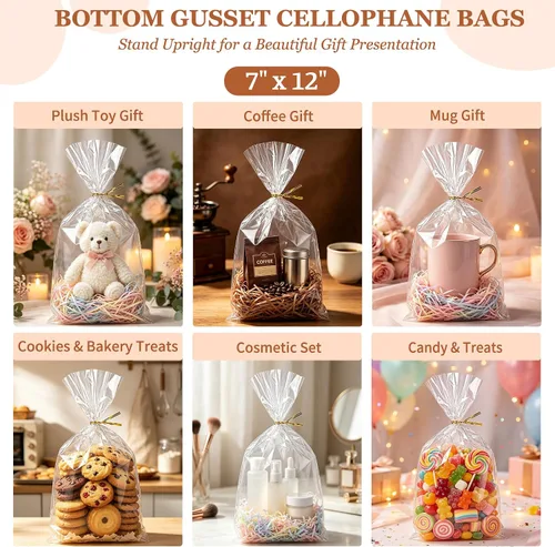 Vista 5 de QOIUSO Bolsas de regalo de celofán de 7 x 12 pulgadas, paquete de 50 bolsas 7" x 12"-50 piezas