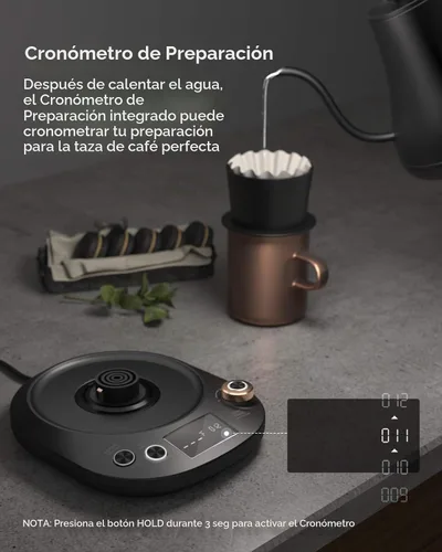 Vista 5 de Hervidor de cuello de cisne con control de temperatura, hervidor eléctrico para café y té, interior de acero 100% inoxidable, calentamiento rápido