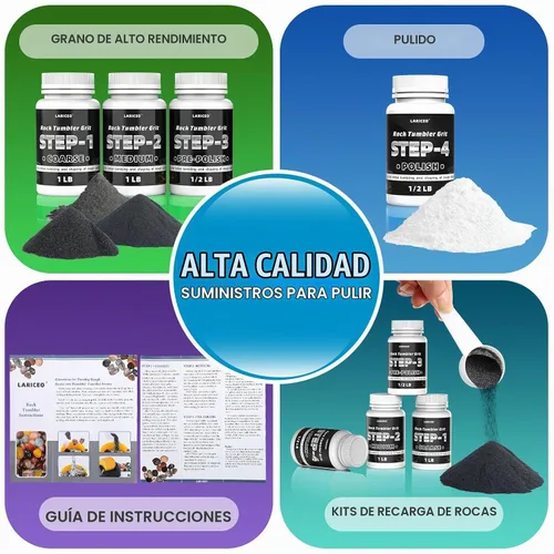 Vista 4 de Rock Tumbler - Juego de recambio de grano y pulido, 4 pasos, 3