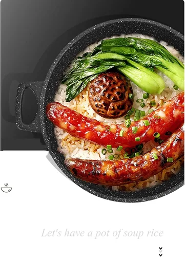 Vista 5 de Olla de sopa de piedra médica – Sartén antiadherente extra grande para el hogar, olla de sopa con tapa de vidrio, cacerola de dos manos, cocina