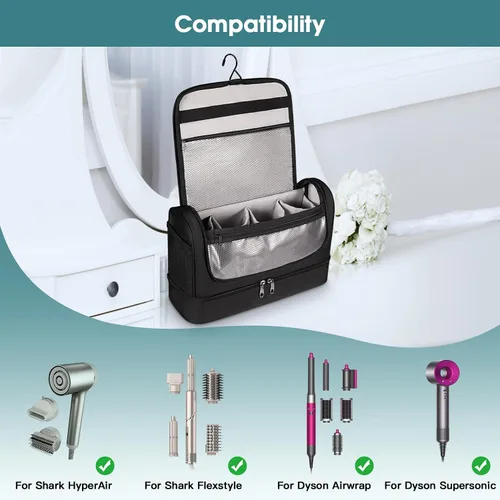 Vista 2 de SITHON Estuche de transporte de viaje de doble capa para Dyson Airwrap StylerShark Speedstyle Flexstyle, gran capacidad, resistente al agua, bolsa