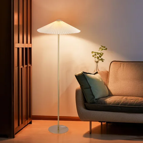 Vista 4 de KUNJOULAM Lámpara de pie plisada, lámpara de pie de poste, lámpara alta de diseño simple con pantalla de tela, lámpara de pie para sala de estar