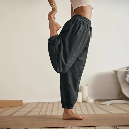 Vista 3 de midelxp Pantalones deportivos de forro polar de cintura alta para mujer, holgados, cómodos, elásticos, pantalones deportivos de entrenamiento