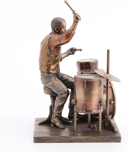 Vista 4 de Veronese Design Figura de resina de baterista de jazz de 8 pulgadas, estatua con acabado de bronce