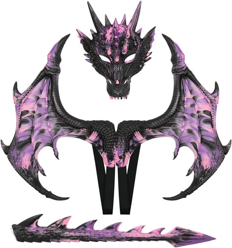 Vista 11 de Himine Alas de dragón Props Cosplay Wing con máscara de cola Negro
