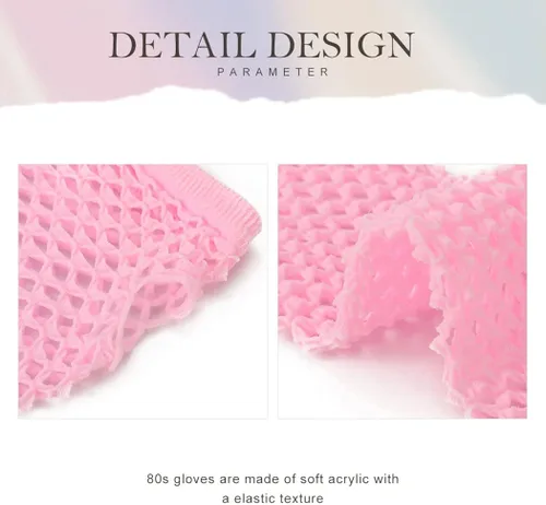 Vista 4 de Kakaco Guantes de red para mujer, guantes de malla neón sin dedos, guantes largos de red de los años 80, guantes de disfraz para mujeres y niñas