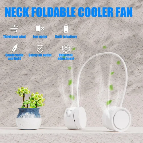 Vista 2 de Ventilador de cuello portátil, manos libres, sin aspas, con 3 velocidades para mujeres, niños y adultos, lectura, conducir, correr (blanco)