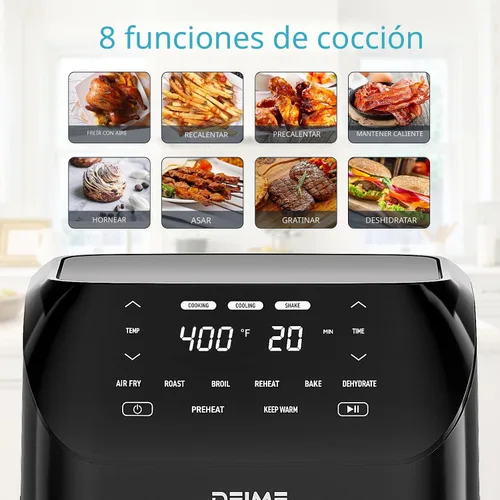 Vista 2 de Freidora de aire de 6.2 cuartos de galón de gran capacidad, freidora de aire caliente sin aceite, horno de 1500 W, cocina saludable con 8 ajustes