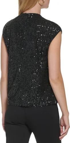 Vista 4 de Calvin Klein Elegante blusa sin mangas de malla con lentejuelas brillantes para mujer