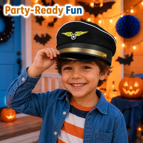 Vista 3 de Toddmomy Sombrero de disfraz de aerolínea para niños, sombrero de piloto ajustable