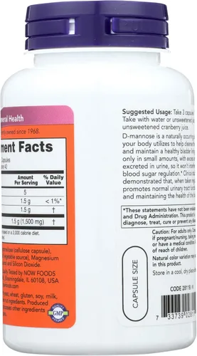 Vista 2 de Now Foods D-manosa, 120 cápsulas 500 mg (paquete de 3)