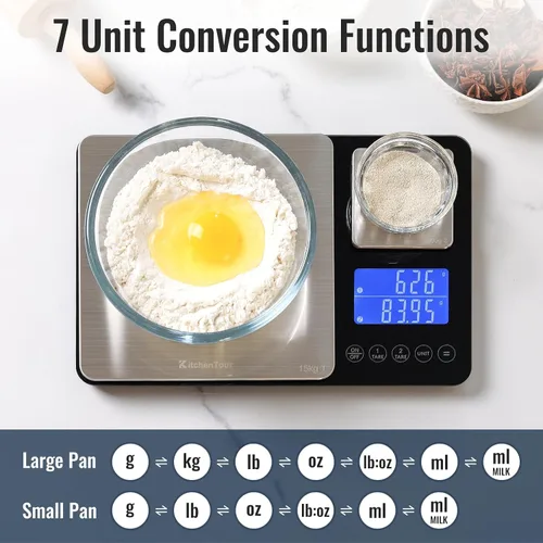 Vista 3 de KitchenTour - Báscula digital de alimentos para cocina, 0.001 oz/33 libras, doble plataforma, báscula de cocina inteligente de precisión