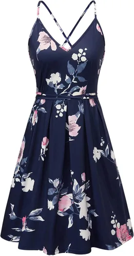 Vista 4 de OUGES Vestido casual de verano con cuello en V y tirantes delgados ajustables para mujer sin espalda con bolsillos