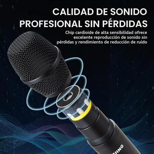 Vista 4 de Sistema de micrófono inalámbrico UHF de 4 canales con micrófonos de mano inalámbricos, frecuencias ajustables de 4 x 50, ideal para reuniones