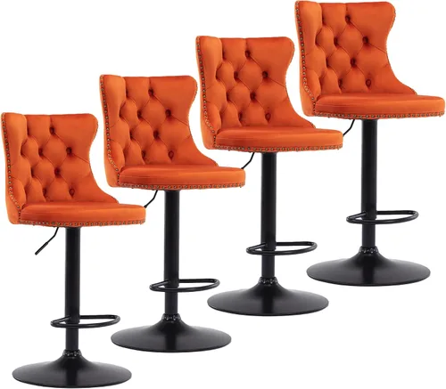 Vista 11 de Aoowow Juego de 2 taburetes de bar giratorios ajustables con parte trasera de terciopelo copetudo, sillas de bar modernas tapizadas con cabeza