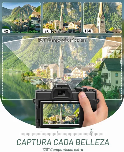 Vista 2 de Cámaras digitales 8K 64MP para fotografía, zoom 16X y micrófono, negro