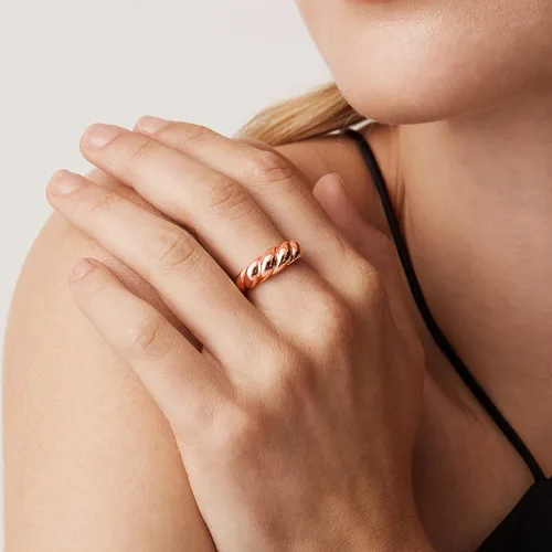 Vista 4 de PAVOI 14K Gold Plated Croissant Dome Rings for Women - Braided Band Oro Rosa