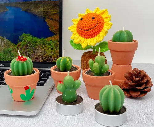 Vista 3 de 12 piezas de velas Cactus Candelita para ducha nupcial, regalos de fiesta mexicana boho, velas suculentas en miniatura, candelita para baby shower