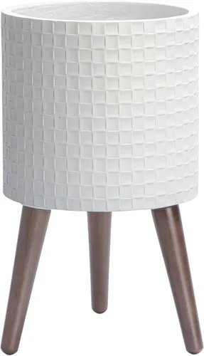 Vista 20 de D'vine Dev Maceta Elegante con Patrón de Azulejos Geométricos Modernos de 12 Pulgadas con Soporte, Portamacetas Decorativo para Interiores