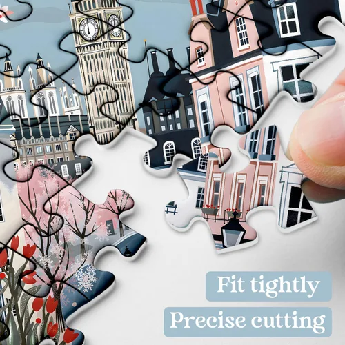 Vista 3 de London Spring Puzzles para adultos 1000 piezas, rompecabezas de paisaje urbano europeo, rompecabezas romántico de escena de viaje