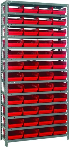 Vista 138 de Quantum QSBU-245BK Heavy Duty Shelving Unit with (7) Shelves and (24) QUS245 Black Bins for Garage Warehouse Storage Distribution 400 lb Load