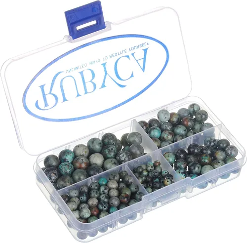 Vista 3 de RUBYCA Caja organizadora de cuentas sueltas redondas de turquesa africana natural, fabricación de joyas, tamaños mixtos