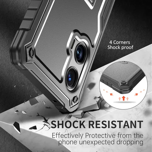Vista 5 de FITO Funda para Moto G Stylus 5G 2024, doble capa a prueba de golpes, resistente con protector de pantalla, soporte integrado (negro)