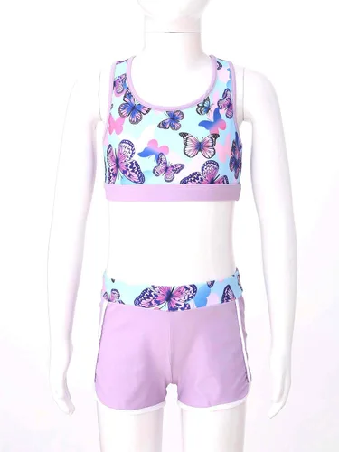 Vista 5 de Kids Girls 2 Pieces Bathing Suit Beach Swimsuit Sports Swimwear Tankinis Top with Shorts Set