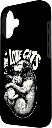 Vista 2 de Golden Retriever Dog Loves Cats Cuddle Art Case for iPhone 16