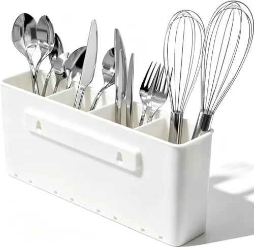 Vista 9 de Black Hanging Utensil Holder With Hook, Dish Drying Rack, Silverware Basket Negro