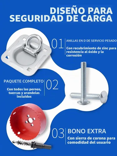 Vista 5 de Paquete de 4 anclajes de amarre de anillo en D empotrados, resistente