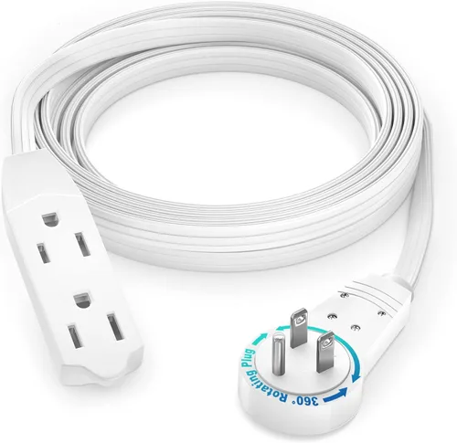 Vista 10 de Maximm Cable de extensión de enchufe plano giratorio de 360° de 2 pies, 16/3 AWG Multi 3 tomas de corriente de 3 clavijas, cable a tierra, blanco