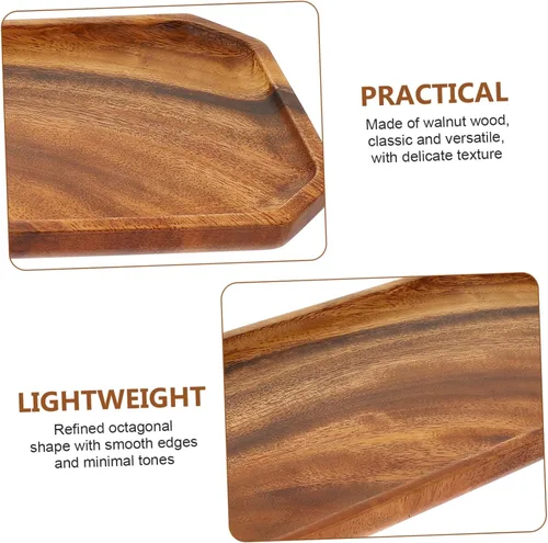 Vista 5 de Holibanna 3pcs Walnut octagonal plate jewelry storage plate jewelry dish tray jewelry tray cheese tray dresser tray dresser desk combo Jewelry