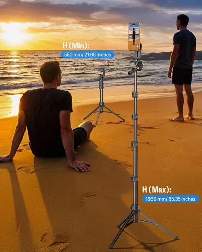 Vista 4 de OMOTON TS01 - Trípode magnético para teléfono de 65 pulgadas para iPhone y cámara, soporte para teléfono celular con control remoto, altura estable
