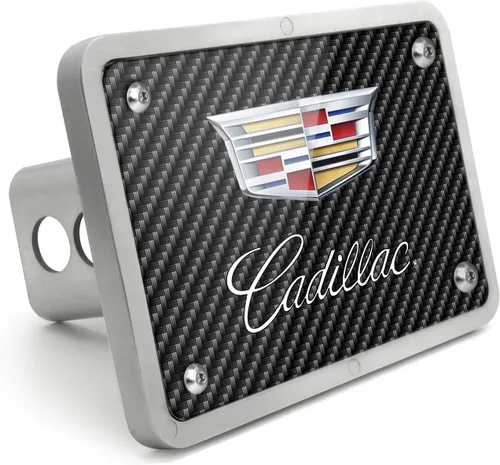 Vista 6 de iPick Image Hecho para Cadillac Crest Logo UV Graphic Negro Billet Aluminio 2 pulgadas remolque enganche cubierta