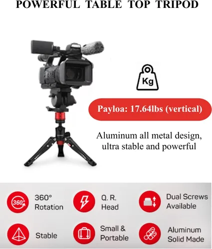 Vista 3 de IFOOTAGE Trípode CB3 BASE, mini trípode de aluminio con base de perfil bajo con placa de liberación rápida de 3/8 pulgadas y 1/4 pulgadas, carga