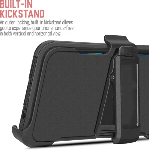 Vista 5 de Funda protectora para Motorola Moto G9 Power con protector de pantalla integrado, soporte giratorio con clip para cinturón, funda protectora