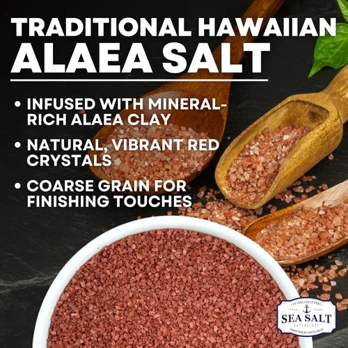 Vista 3 de Alaea - Sal roja infundida con arcilla Alaea rica en minerales, sal hawaiana roja cristalina gruesa que añade color a cualquier plato para un uso