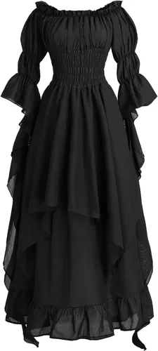 Vista 8 de Vestido renacentista para mujer, vestido victoriano, vestido de novia de Beige