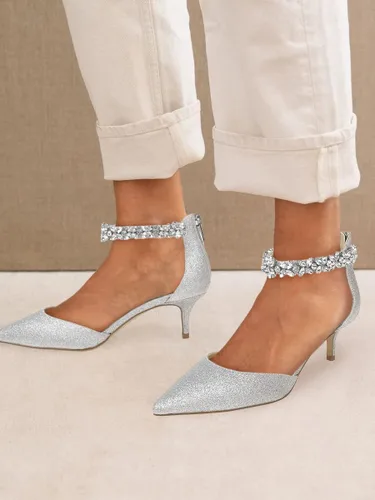 Vista 7 de Guayonng Zapatos de tacón bajo con diamantes de imitación de boda para mujer, zapatos de noche para novia nupcial