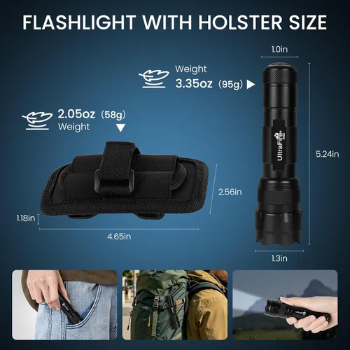 Vista 8 de ULTRAFIRE Mini linterna de un solo modo con funda, 1200 lúmenes de alto lumen zoomable linterna LED de mano linterna de servicio con funda