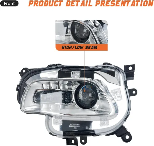 Vista 3 de Conjunto de faros delanteros HID compatible con Jeep Cherokee 2014, 2015, 2016, 2017, 2018, Jeep Cherokee, conjunto de faros de xenón con borde
