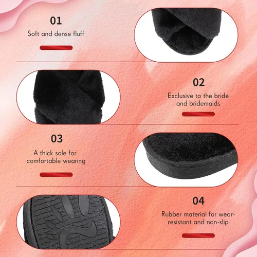 Vista 2 de Newcotte 4 pares de pantuflas peludas de dama de honor con punta abierta Negro
