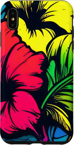Vista 7 de Funda para iPhone 15 con diseño de flor de hibisco, diseño de graffiti botánico bohemio