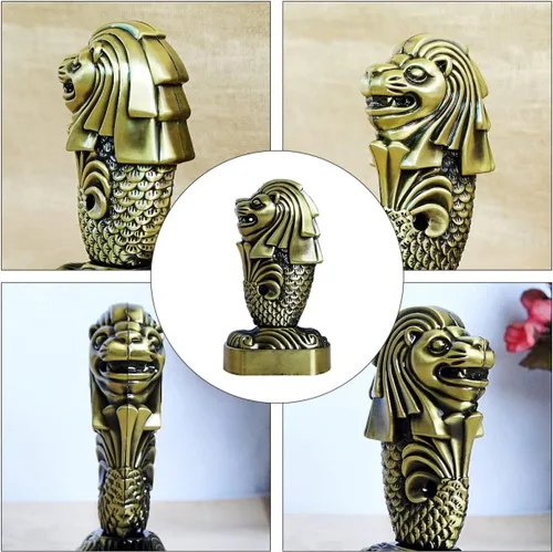 Vista 9 de LIFKOME Decoración para el hogar, 1 unidad, adorno de gárgola retro, aleación china para metal presente coche bronce suerte Merlion Lion decoración
